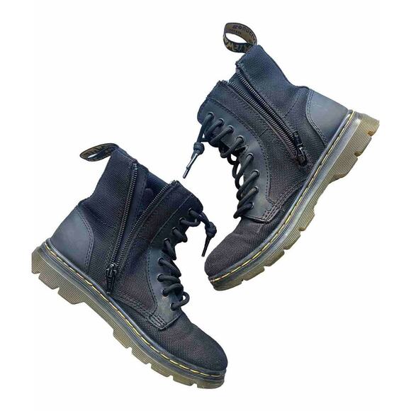 Dr. Martens Boots Kids Size 1 Doc Combs J Combat Lace Up Canvas Zip Black Youth - Picture 3 of 12